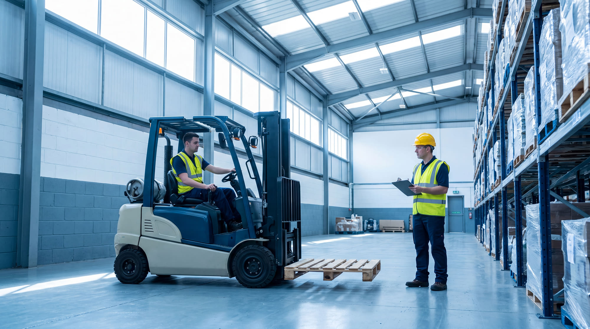 A forklift operator assessment in a warehouse